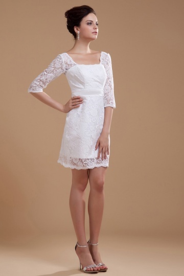 Dressesmall Lace Square Neck Three Quarter Sleeve Short Formal Gown