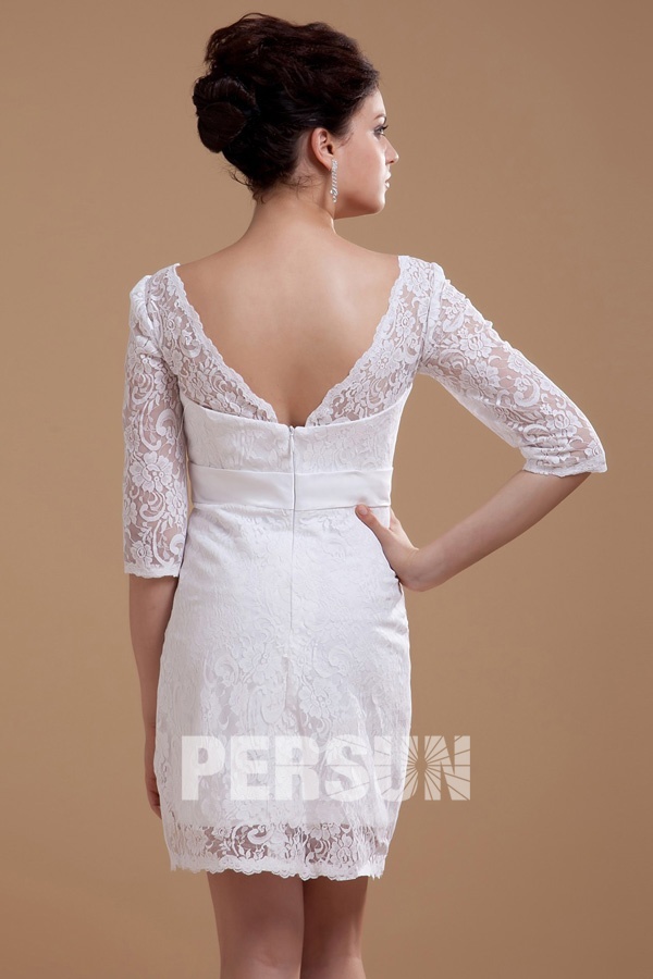 Lace Square Neck Three Quarter Sleeve Short Formal Gown