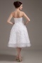 Chic Taffeta Applique Strapless Tea Length Formal Gown