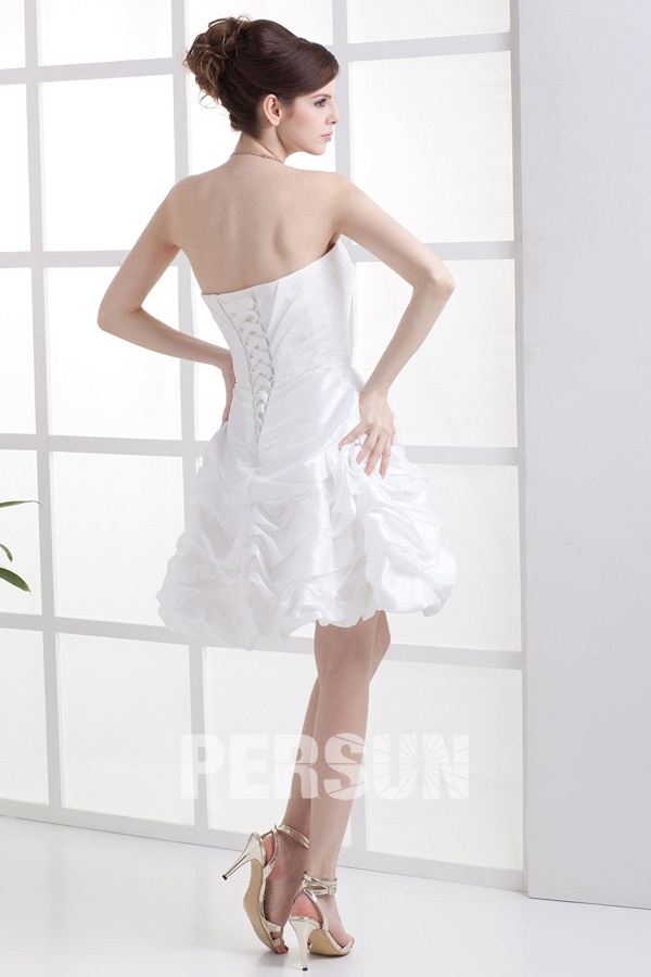Simple Strapless Rhinestone Taffeta Short Formal Gown