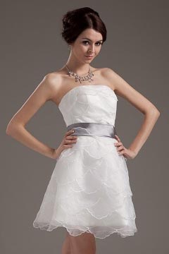 Organza Layered Ruffle Strapless Short Formal Gown