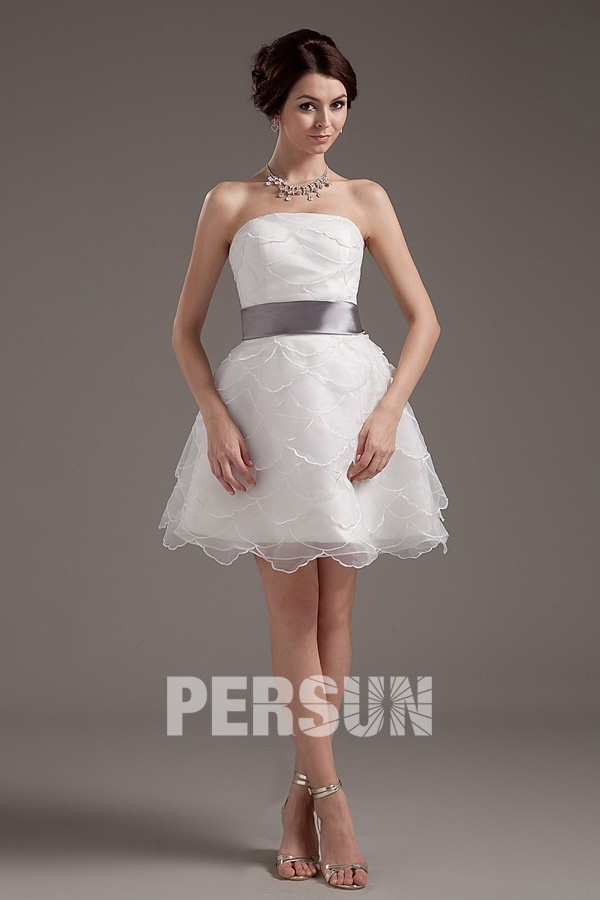 Organza Layered Ruffle Strapless Short Formal Gown
