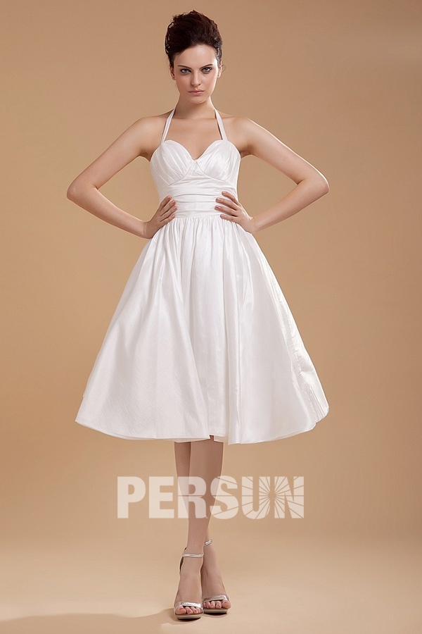 Sexy Ruched Halter Taffeta Short Formal Gown Persun