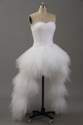 Wedding dress short in front, long in back, sweetheart neckline with ruffled skirt