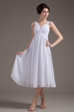 Chiffon V neck Tea Length Formal Gown Persun