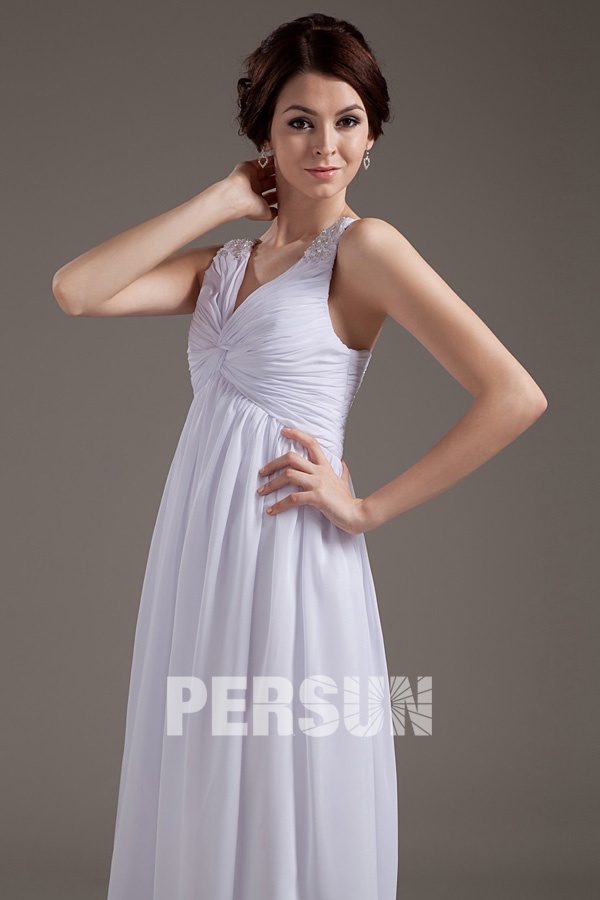 Chiffon V neck Tea Length Formal Gown Persun