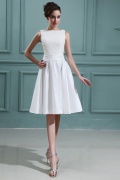 Taffeta Lace Bateau Knee Length Wedding Gown