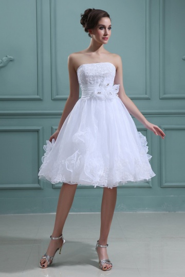 Dressesmall Simple Organza Strapless Flowers Short Formal Gown