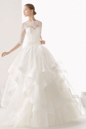 Beautiful Sheer Half Sleeves Ruffles Organza Wedding Dress Online Persun