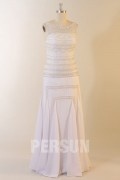 Chic Etui-Linie weißes langes Boot-Ausschnitt Brautkleider