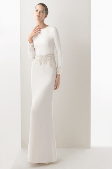 Simple Satin Long Sleeves Sheath Embroidery Cheap Wedding Dress UK Persun
