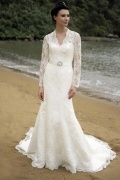 Schönes Ivory Meerjungfrau V-Ausschnitt Brautkleider mit Ärmeln