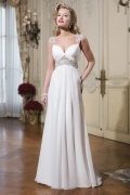 Ruching Cap Sleeves A Line Sweetheart Ivory Chiffon Wedding Dress With Sequins
