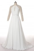 Sexy Jewel Long Sleeves Embroidery Chiffon Ivory Bridal Dress