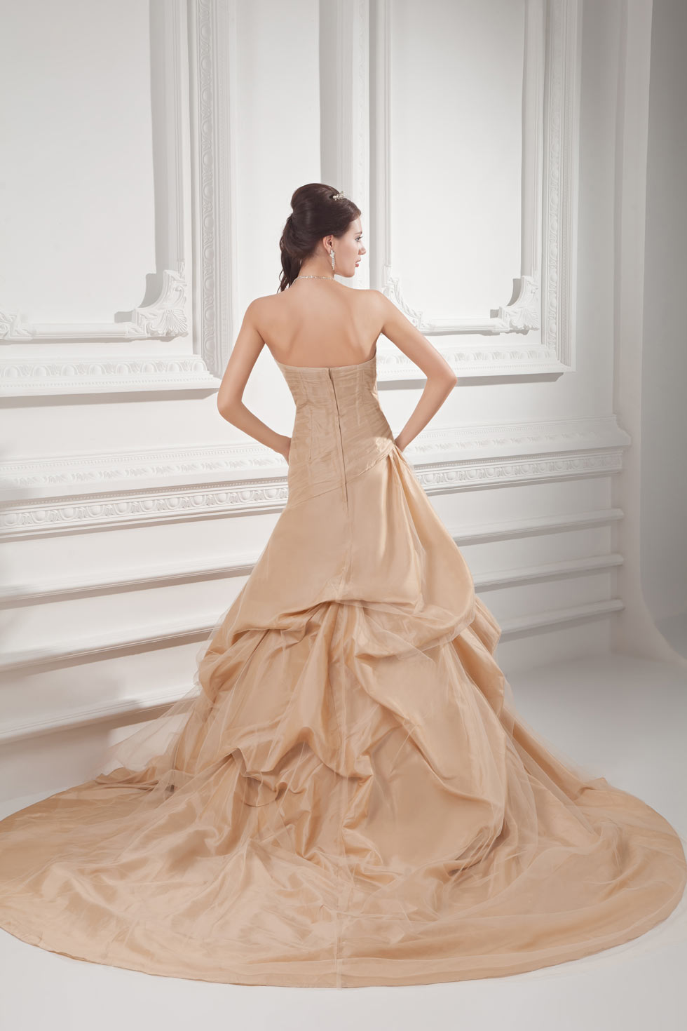 Gorgeous Champagne Taffeta Strapless Sequins Formal Gown
