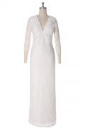 Sheath V Neck Long Lace Empire Bridal Dress with Sleeves