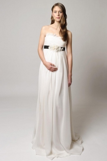 Elegantes Trägerloses A-Linie Chiffon Empire Brautkleider für Schwangere Persun