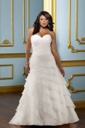Weddingbuy Sweetheart Tiers Lace Up Organza Ivory Plus Size Bridal Gown