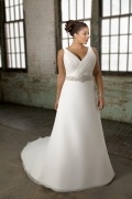Weddingbuy V Neck Beading A Line Organza Ivory Plus Size Bridal Gown