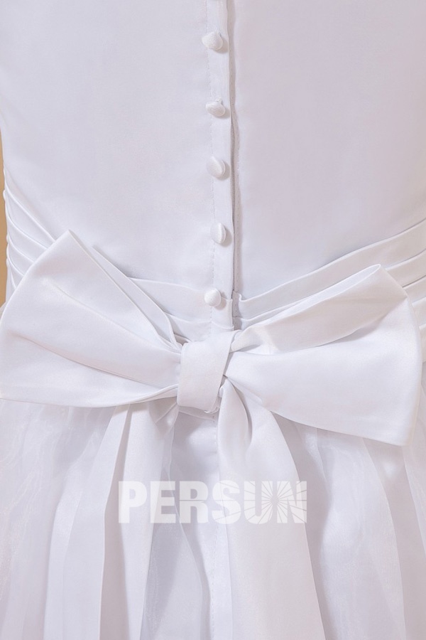 A line White Simple Organza Bateau Sleeveless Tiers Bow Flower Girl Dress