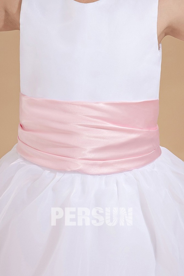 Simple A line White Organza Sleeveless Flower Girl Dress with Sash