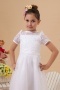 Bateau White Tea length sleeved Embroidery Bow Princess Flower Girl Dress