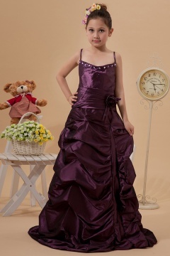 Strap Taffeta Royal Flowers Pick up skirt Flower Girl Dress