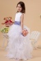 Natural waist Bateau Organza Sleeveless White Flower Girl Dress with Sash
