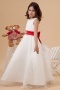 Sleeveless Organza White Bow Flower Girl Dress with Sash
