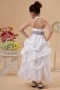 Halter White Taffeta Tea length Empire Pick up skirt Sash Flower Girl Dress