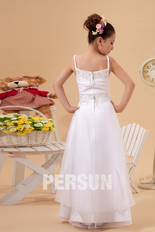 Sleeveless Chic Straps Organza Natural waist Beading White Flower Girl Dress