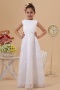 Natural waist Bateau Sleeveless White Tulle Flower Girl Dress with Appliques