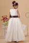 Square White Tea length Taffeta Sleeveless Sash Bow Flower Girl Dress