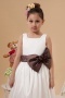 Square White Tea length Taffeta Sleeveless Sash Bow Flower Girl Dress