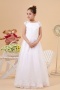 Cap Sleeves Tulle White Flower Girl Dress with Appliques
