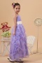 Purple tone Organza Tea length Empire Pick up skirt Sash Flower Girl Dress