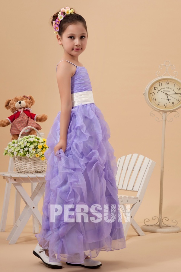 Purple tone Organza Tea length Empire Pick up skirt Sash Flower Girl Dress