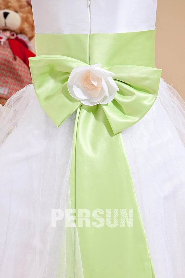 White Tea length Tulle Bateau Sleeveless Sash Bow Flower Girl Dress