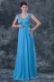 Elegant Blue V Neck Chiffon Empire Ruched Long Evening Dress