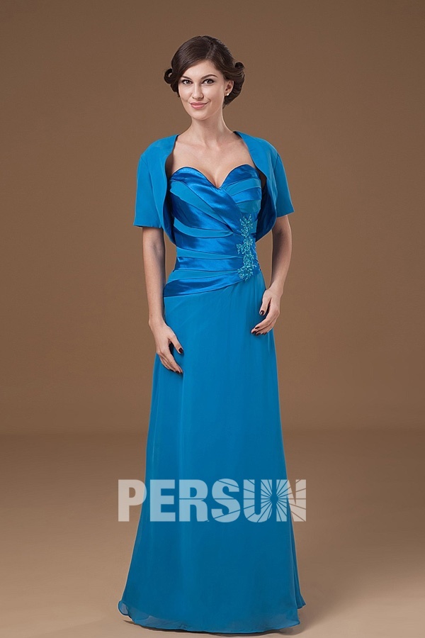 Chiffon Sweetheart Blue Long Embroidery Mother Of The Bride Dress
