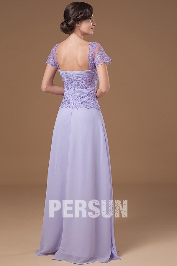 Classic Lavender Chiffon Square Embroidery Long Mother of The Brides Dress
