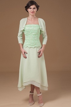 Lace Applique Beading Sage Classical Chiffon Mother of the Bride Dress