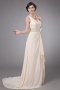 Long Chiffon V Neck Sequins Empire Flouncy Mother of The Brides Dress