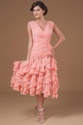 V-neck Ruching Hand-made Flower A-line Stunning Chiffon Mother of the Bride Dress