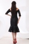 Elegant Off Shoulder Sequins Black Tea Length Satin Dress