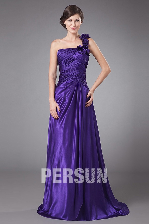 Simple One Shoulder Violet Empire A Line Floor Length Dress