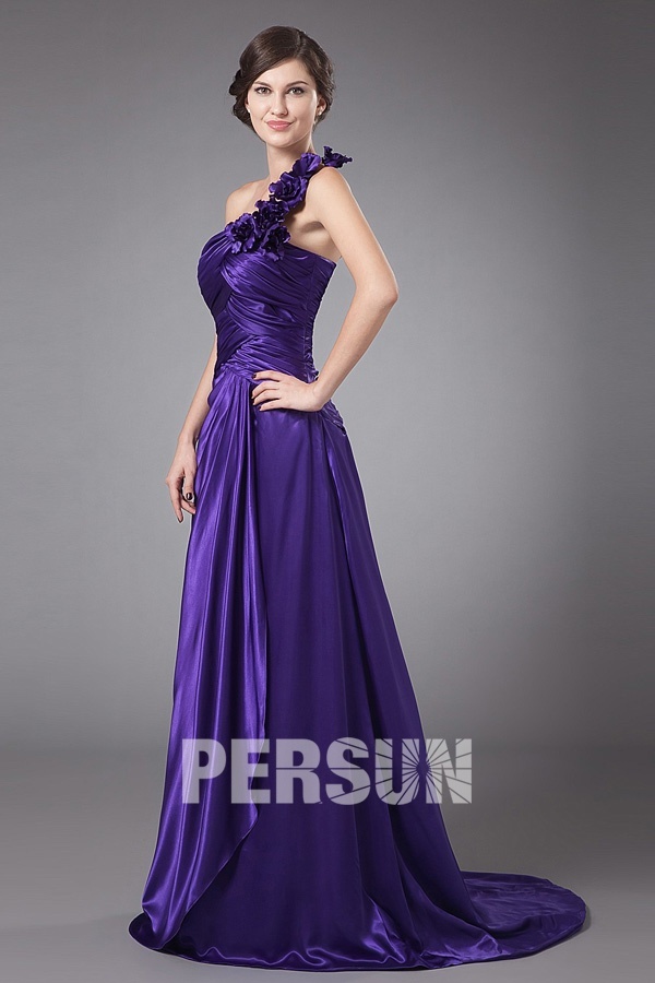 Simple One Shoulder Violet Empire A Line Floor Length Dress