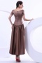 Simple Boat Neck A Line Tea Length Evening Dress With Sleeves