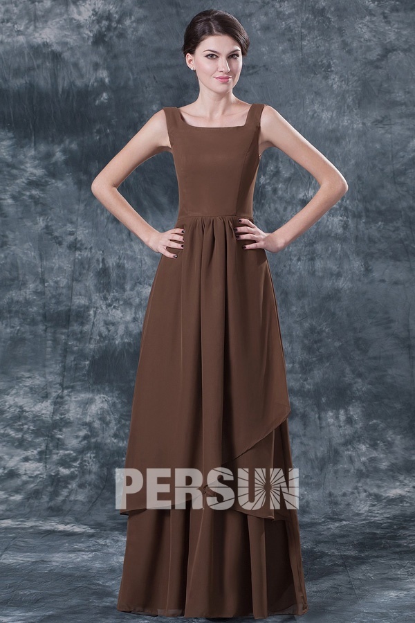 Simple Chiffon Brown Square A Line Evening Dress With Sleeves