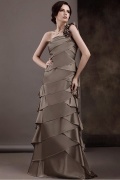 Fabulous Stretch Satin A line One Shoulder Neckline Tiered Floor Length Mother of the Bride Dress